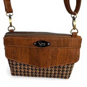 CUSTOM MADE. Brown Cork & Houndstooth Crossbody Bag